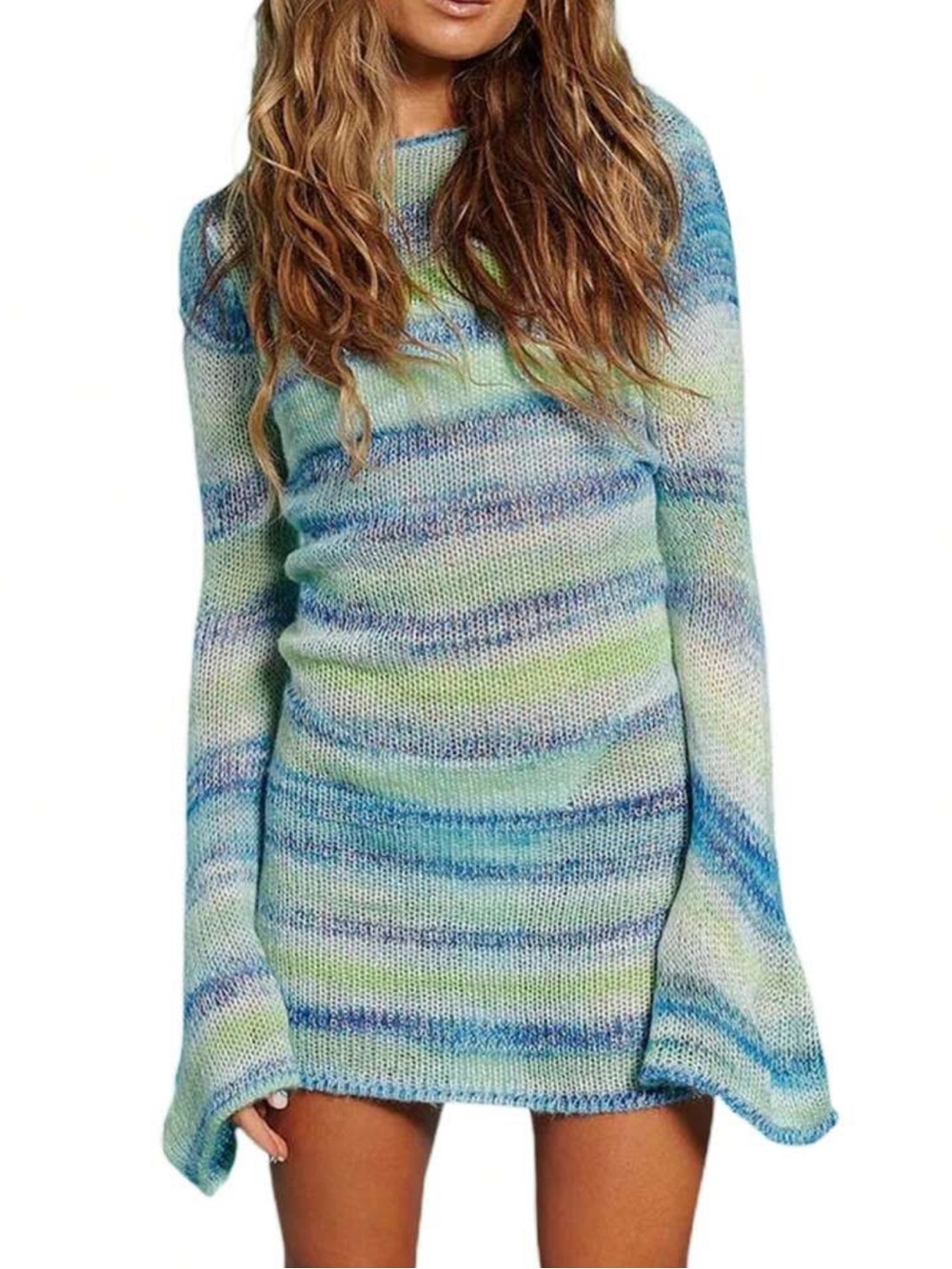 Backless Long sleeve knitted sweater dress